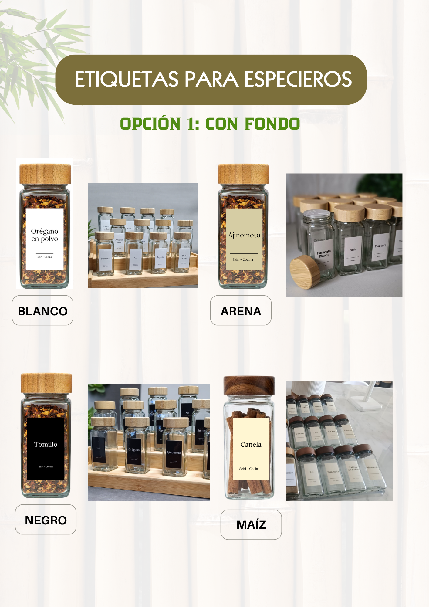 Promo Kaze (12 Especieros bambú + Base Escalonada de bambú)
