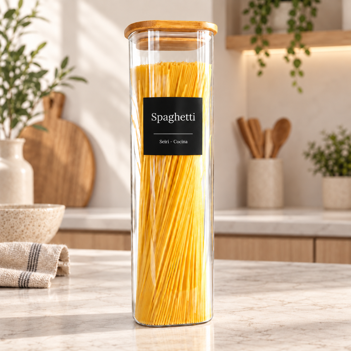 Frasco Shizen 10x30 de Vidrio c/ tapa de Bambú de 2300 ml