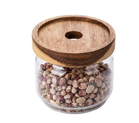 Frasco de Vidrio  c/tapa de madera Acacia Goset de 250 ml