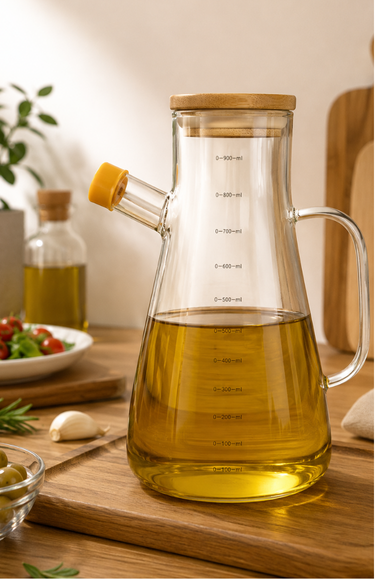 Jarra Mol - Aceitera de Vidrio con Tapa de Bambú – 1 L
