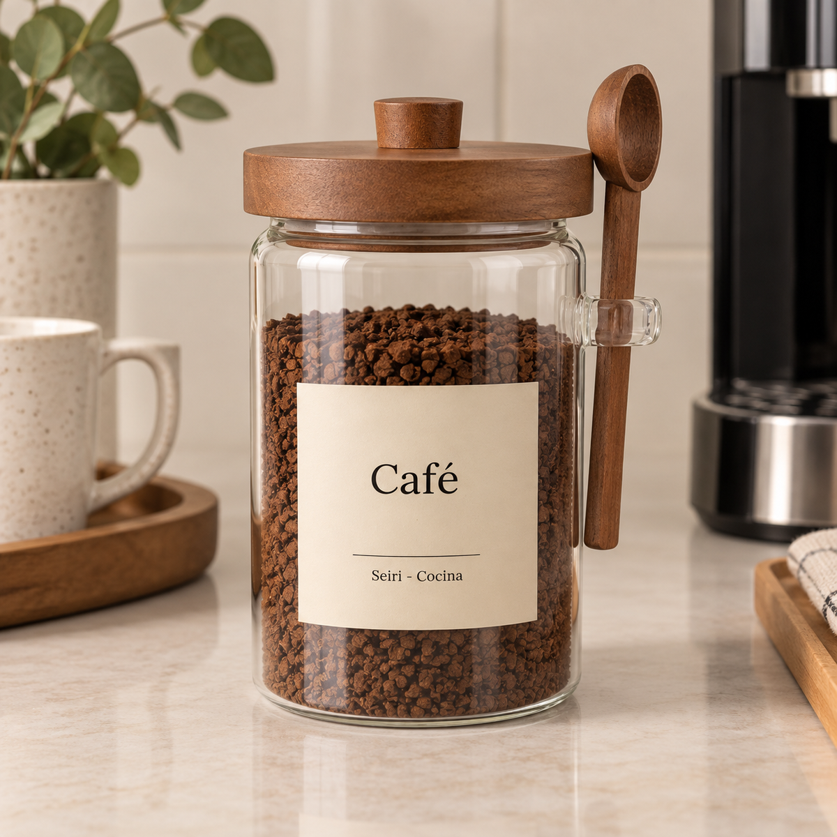 Frasco de vidrio c/ tapa de Acacia Kiscoop de 900 ml