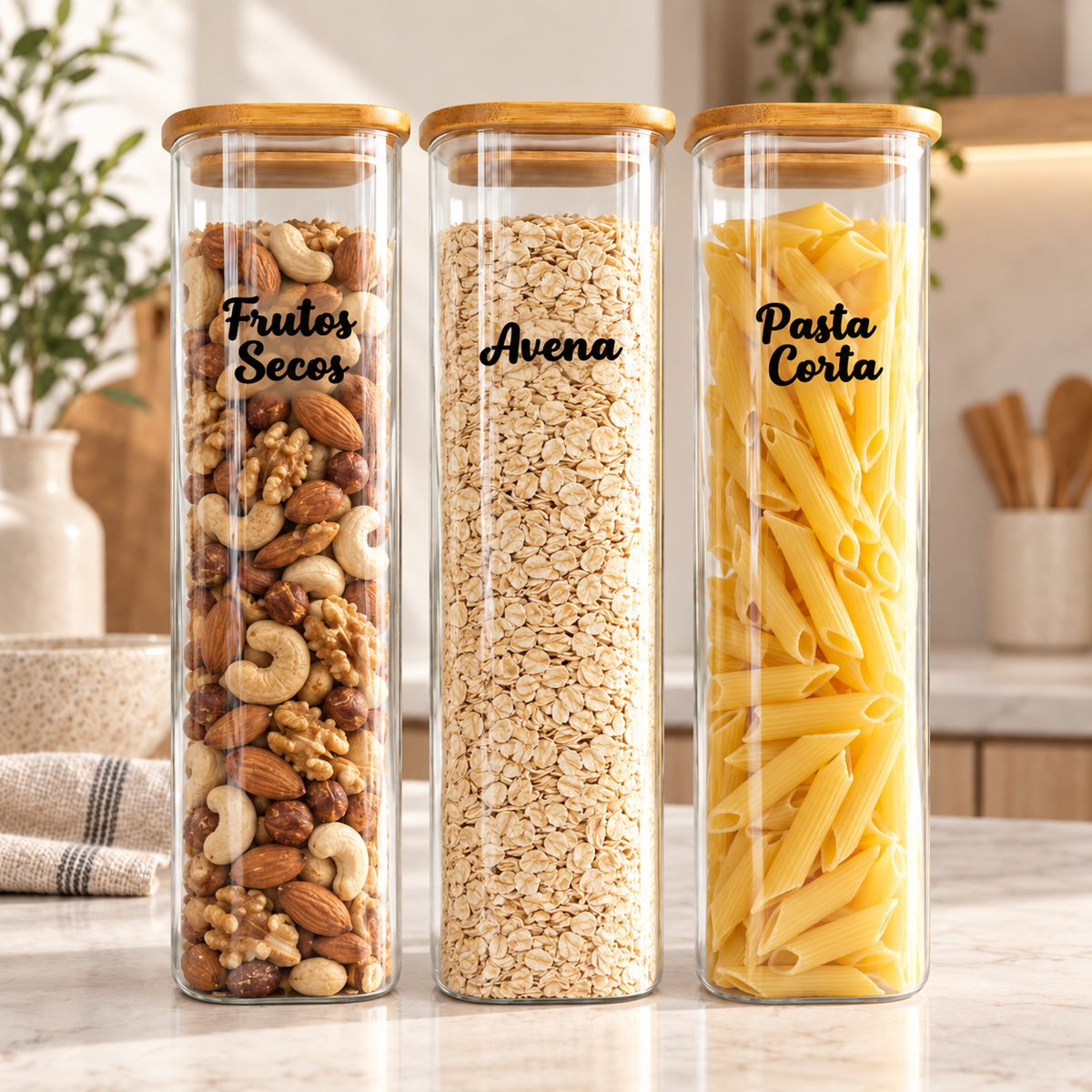 Frasco Shizen 10x30 de Vidrio c/ tapa de Bambú de 2300 ml