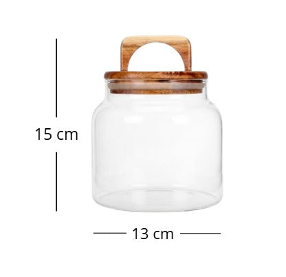 Frasco de Vidrio c/ tapa de Madera Acacia Kame de 1100 ml