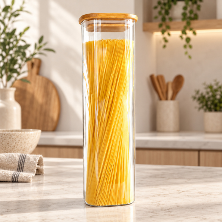 Frasco Shizen 10x30 de Vidrio c/ tapa de Bambú de 2300 ml