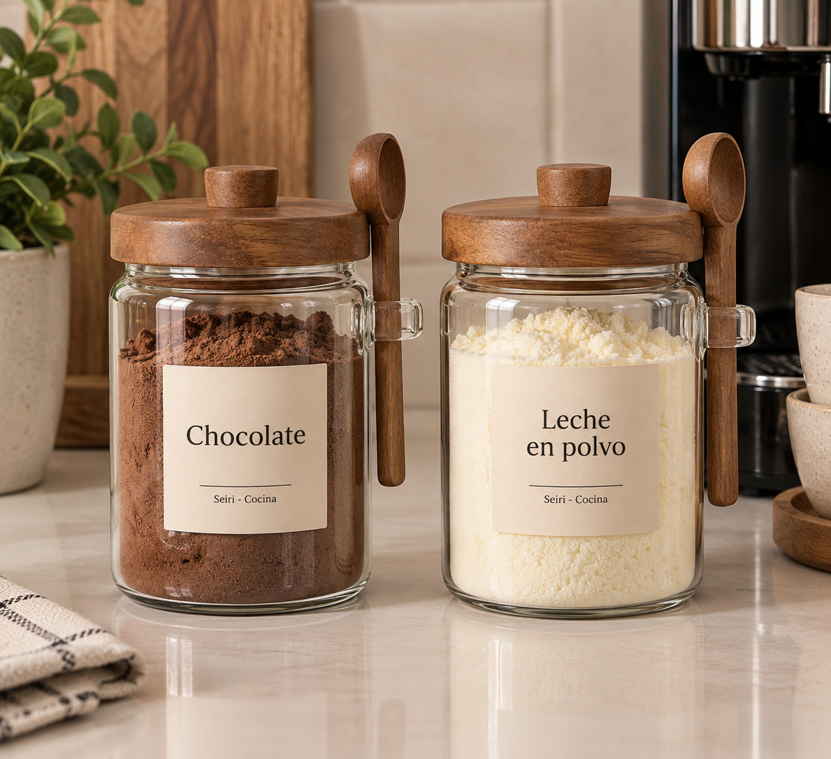 Frasco de vidrio c/ tapa de Acacia Kiscoop de 400 ml