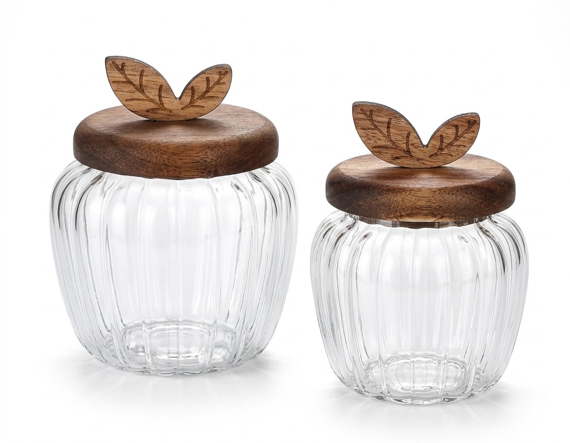 Dúo de frascos de Vidrio c/ tapa de madera Acacia Happa