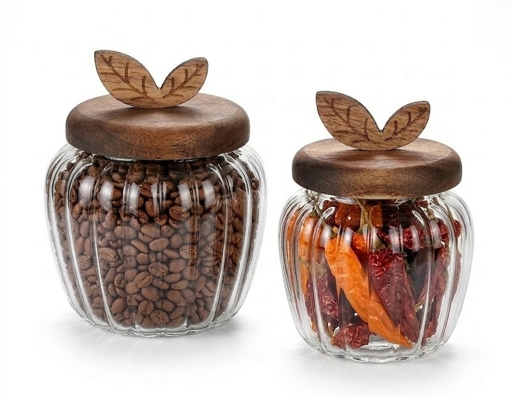 Dúo de frascos de Vidrio c/ tapa de madera Acacia Happa