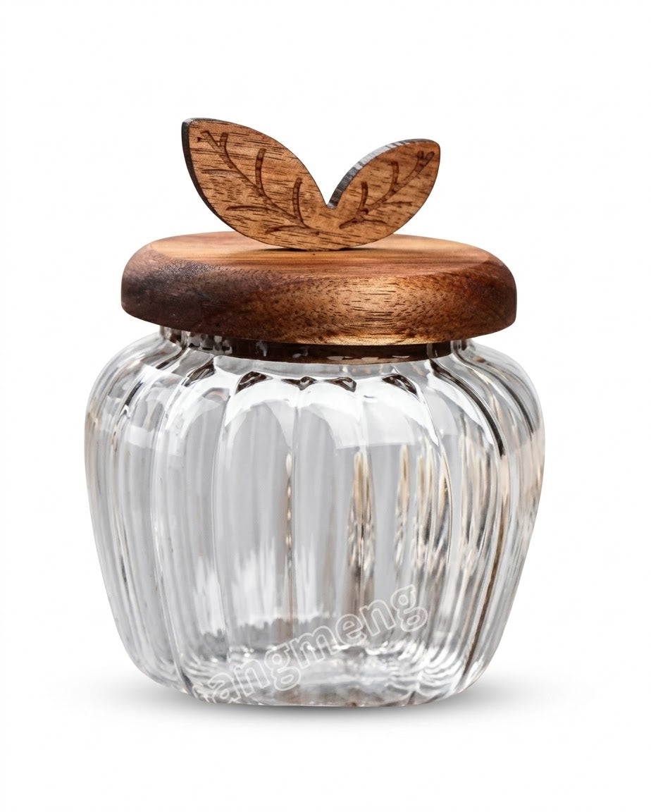 Frasco de Vidrio c/ tapa de madera Acacia Happa de 500 ml