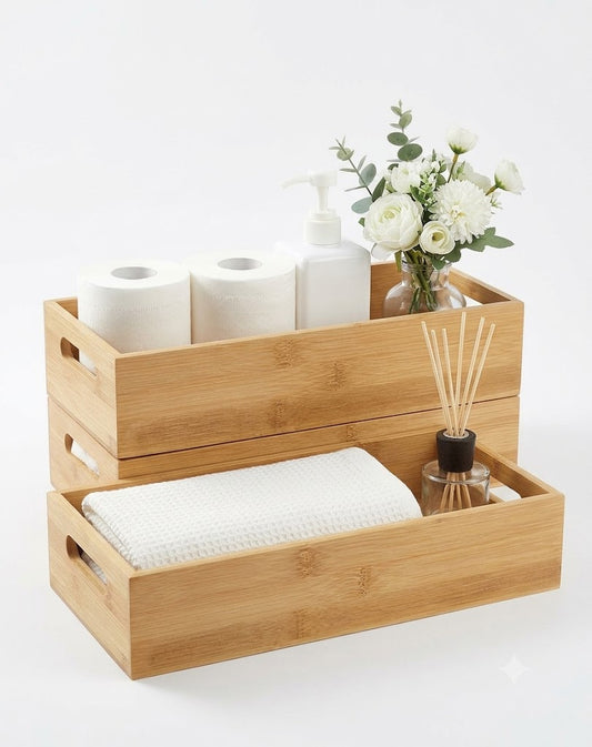 Caja Rectangular de Bambú 2 Asas